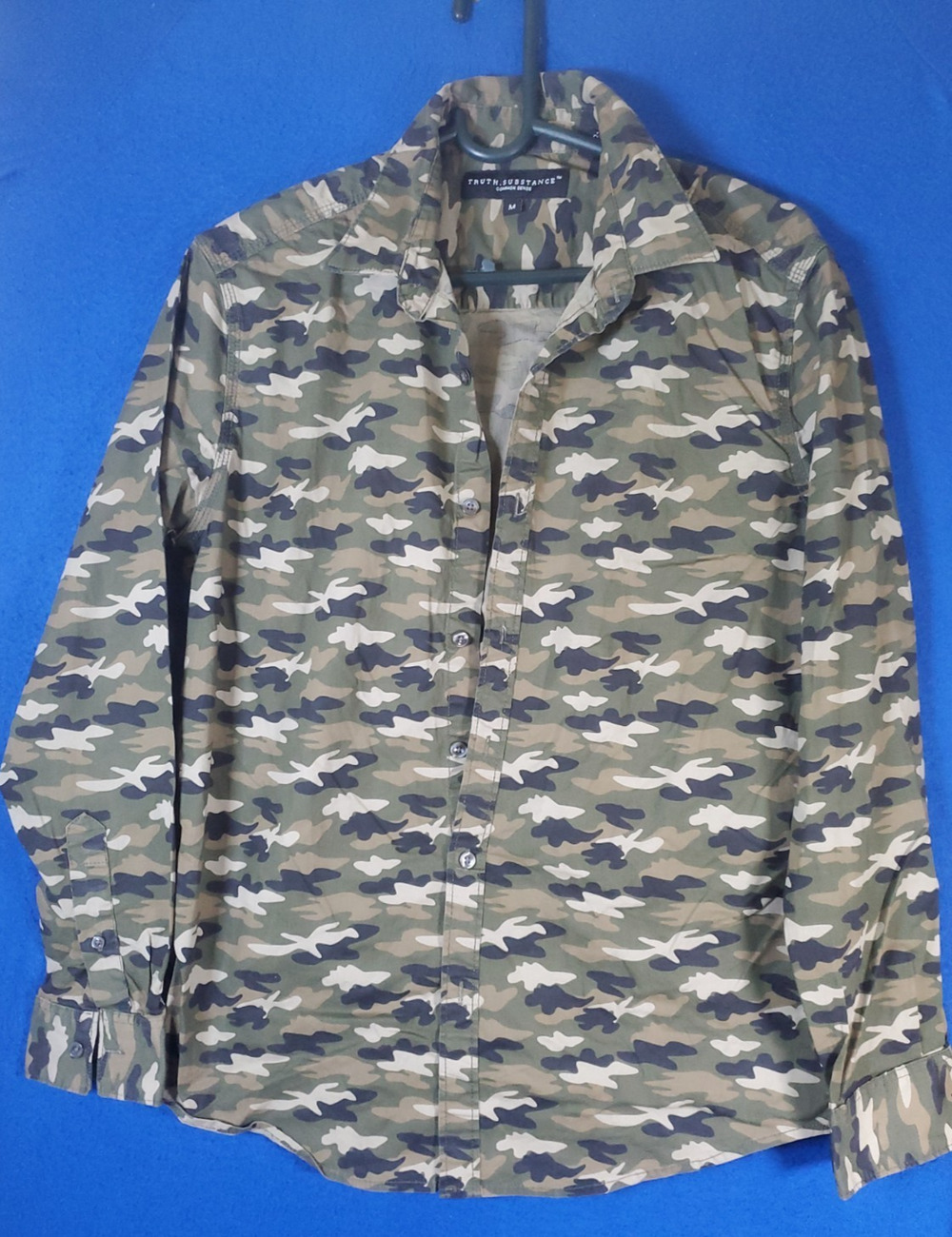 Truth Substance Common Sense Mens Medium Stretch Camouflage Button Up Shirt Camo